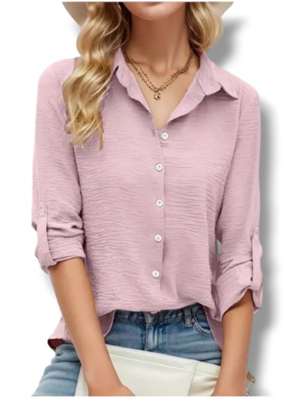 Tamara H. Women’s Lilac Collared Button Top Relaxed Fit Long Sleeve